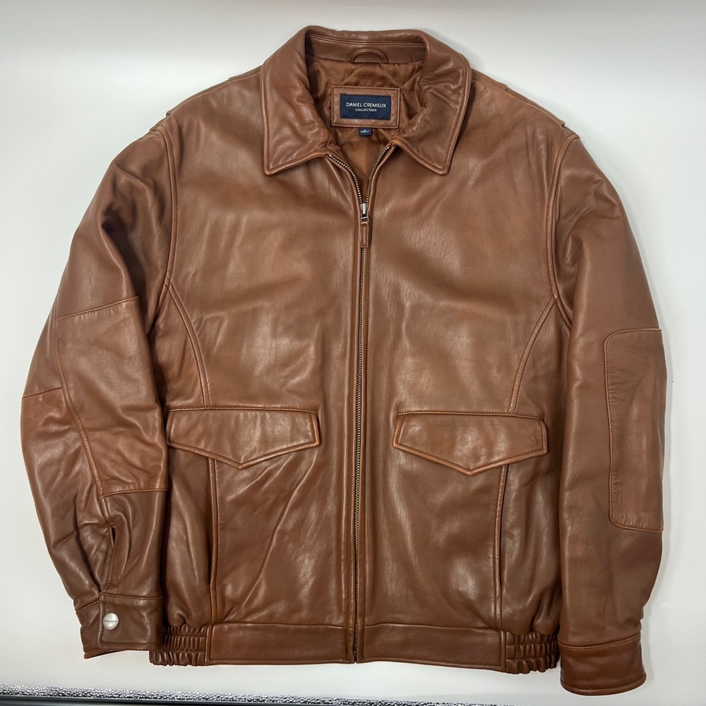 Daniel Cremieux Collection 100% Genuine Lamb Skin Brown Leather Jacket Men Large